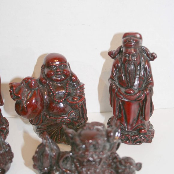 (6) Buddha Dragon Asian Figures Red Resin Statue Set - Picture 4 of 7